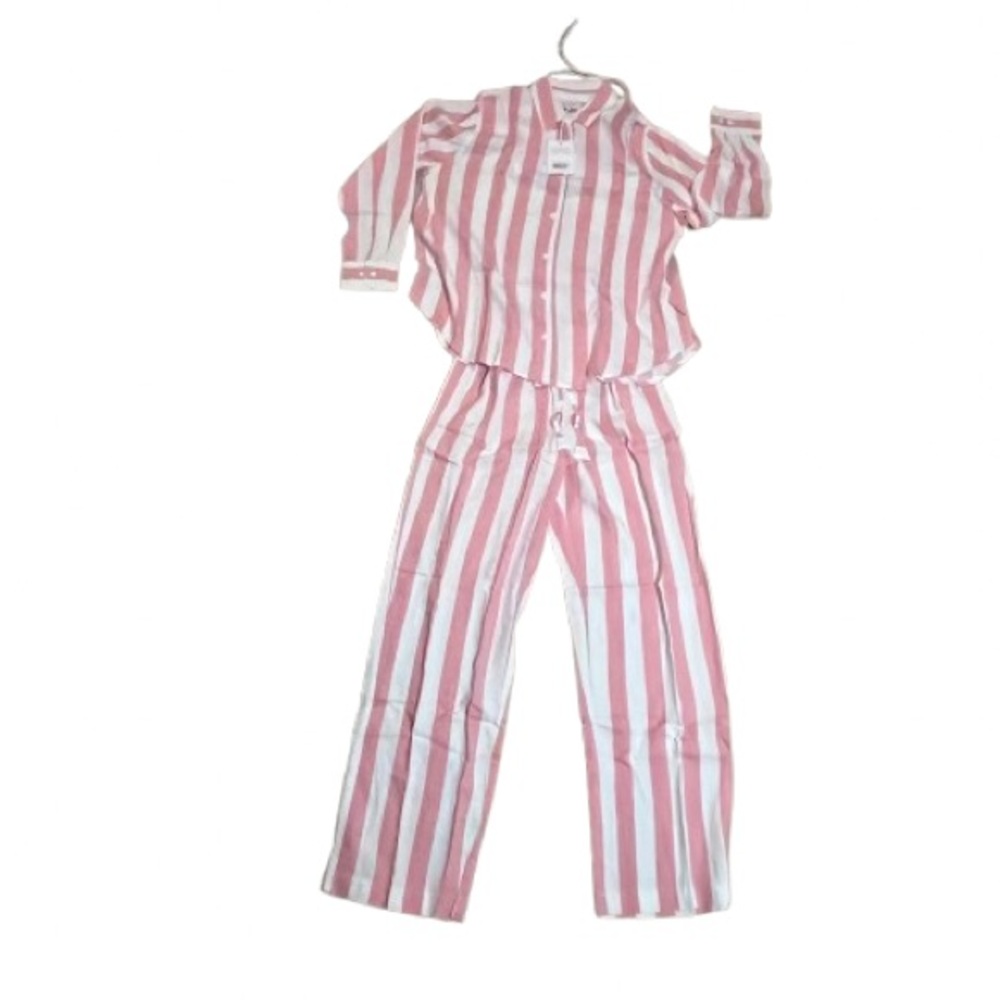 Striped Pink and White Women's Pajama Set - Picture 3 of 5